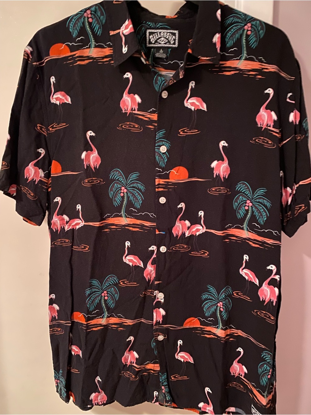 Billabong Black Tropical Flamingo Print Button-Up - Picture 3 of 3